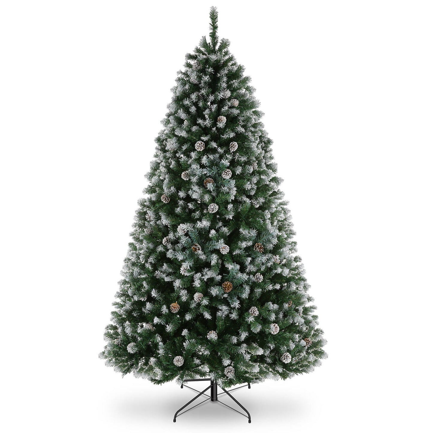 VIBESPARK 6FT Pre-Decorated Christmas Tree, Artificial Imitation Xmas Tree, Hinged Pine Tree with 756 PVC Branches, Foldable Metal Stand, 51 Pine Cones, Holiday Decorations, Indoor and Outdoor
