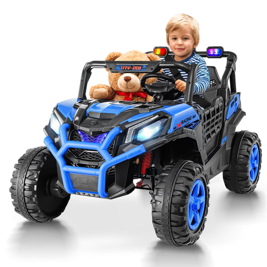 Vibespark 24V Ride on Toys Car w/ 2 XL Seater & Remote Control, 4WD Ride On UTV with 4x200W Motor, Power Car Wheel w/ Spring Suspension, Colorful LED lights, Bluetooth Music, 3 Speed, Blue