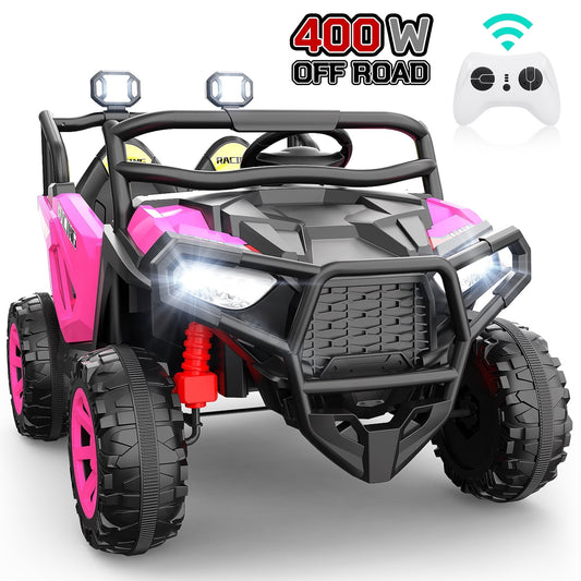 VIBESPARK 24 Volt 2 Seater Ride on Car for Kids, Electric UTV Toy with Parent Remote Control, Powered Ride on Toys with 2x200W Motors, LED Lights, Bluetooth Music, Gift for 3-8 Girls, Pink