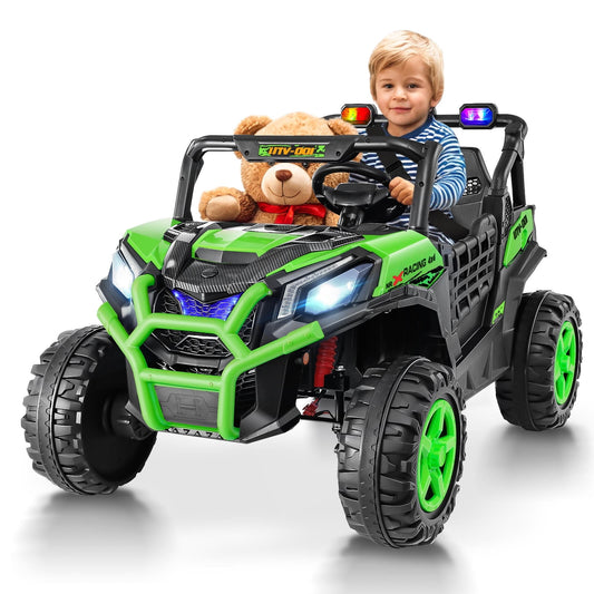 Vibespark 24V Ride on Toys Car w/ 2 XL Seater & Remote Control, 4WD Ride On UTV with 4x200W Motor, Power Car Wheel w/ Spring Suspension, Colorful LED lights, Bluetooth Music, 3 Speed, Green