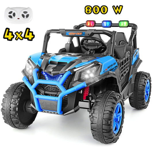 Funcid 24V Ride on Toys 4WD Ride on Cars with Remote Control, 2 XL Seater Electric Car for Kids, Power Car Wheels, UTV w/ 4*200W Motor, Bluetooth, Music, Lights, 3 Speeds, Blue