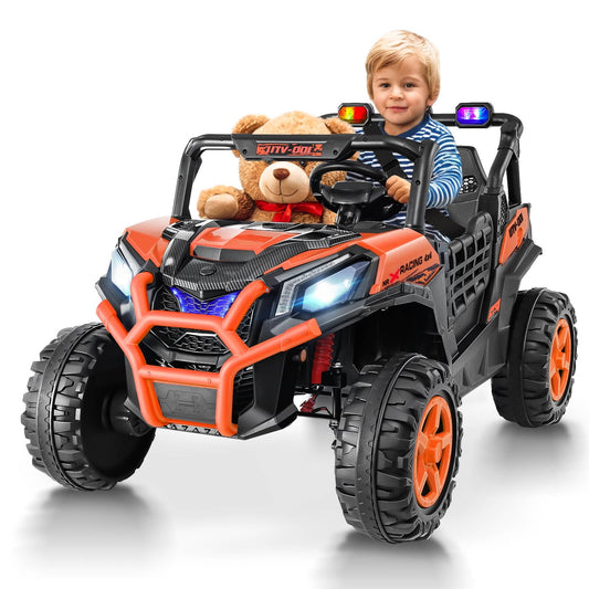 Vibespark 24V Ride on Toys Car w/ 2 XL Seater & Remote Control, 4WD Ride On UTV with 4x200W Motor, Power Car Wheel w/ Spring Suspension, Colorful LED lights, Bluetooth Music, 3 Speed, Orange
