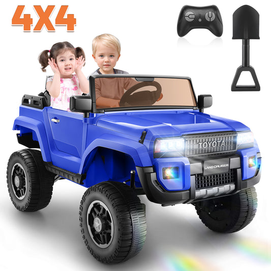 Licensed Toyota 24V Ride on Truck Car with 4¡Á100W Motors, Ride on Toys w/ 31'' Wide Seat, 4WD/2WD Switchable, Colored Decorative LED Lights, Suspension, Bluetooth, Sky Blue