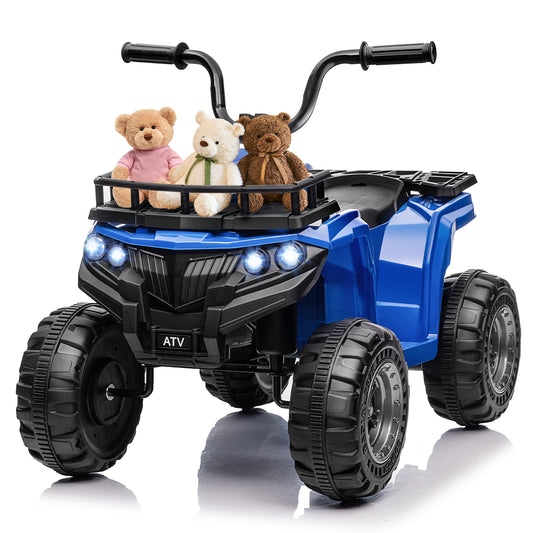 VIBESPARK 12 Volt Ride on Toys for Toddlers, Kids Ride on ATV 4-Wheeler Quad Electric Car with Storage Basket, Ride on Cars w/ Built-in Music, LED Lights, One-button Start, Blue