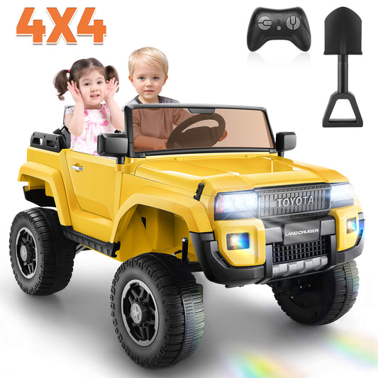 Licensed Toyota 24V Ride on Truck Car with 4¡Á100W Motors, Ride on Toys w/ 31'' Wide Seat, 4WD/2WD Switchable, Colored Decorative LED Lights, Suspension, Bluetooth, Yellow