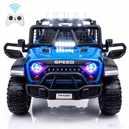 Farmdex  24 Volt Ride on Toys with Remote Control, 2 Seater 400W Ride on Cars w/ Color Led Lights, Bluetooth Music, Electric Truck Car for Kids, Powered Ride Ons Gift for Boys & Girls, Blue
