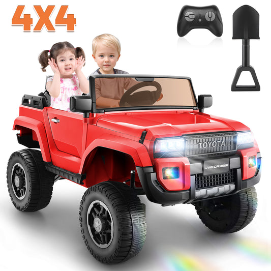 Licensed Toyota 24V Ride on Truck Car with 4¡Á100W Motors, Ride on Toys w/ 31'' Wide Seat, 4WD/2WD Switchable, Colored Decorative LED Lights, Suspension, Bluetooth, Red