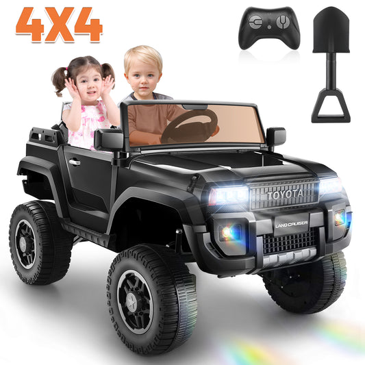 Licensed Toyota 24V Ride on Truck Car with 4¡Á100W Motors, Ride on Toys w/ 31'' Wide Seat, 4WD/2WD Switchable, Colored Decorative LED Lights, Suspension, Bluetooth, Black