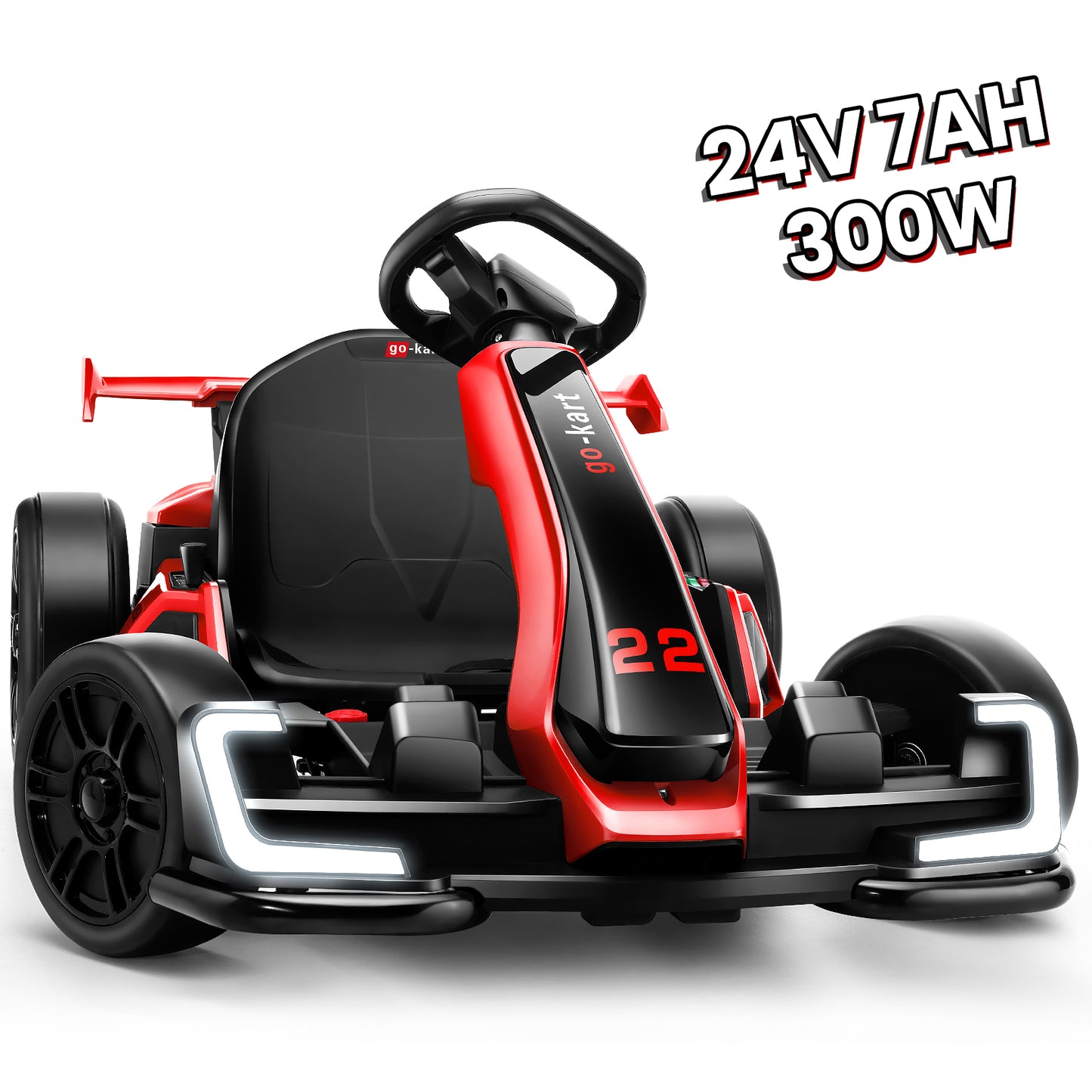 VIBESPARK 24V Kids Electric Go Kart, 300W Powered Ride on Car w/ Length Adjustmen, Racing Go Kart for Kids Ages 6+, 8Mph, Independent Dual Pedals, Drift/Sport Mode, Bluetooth, Outdoor Ride on Toys