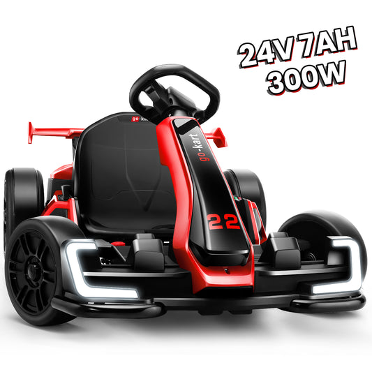 VIBESPARK 24V Kids Electric Go Kart, 300W Powered Ride on Car w/ Length Adjustmen, Racing Go Kart for Kids Ages 6+, 8Mph, Independent Dual Pedals, Drift/Sport Mode, Bluetooth, Outdoor Ride on Toys